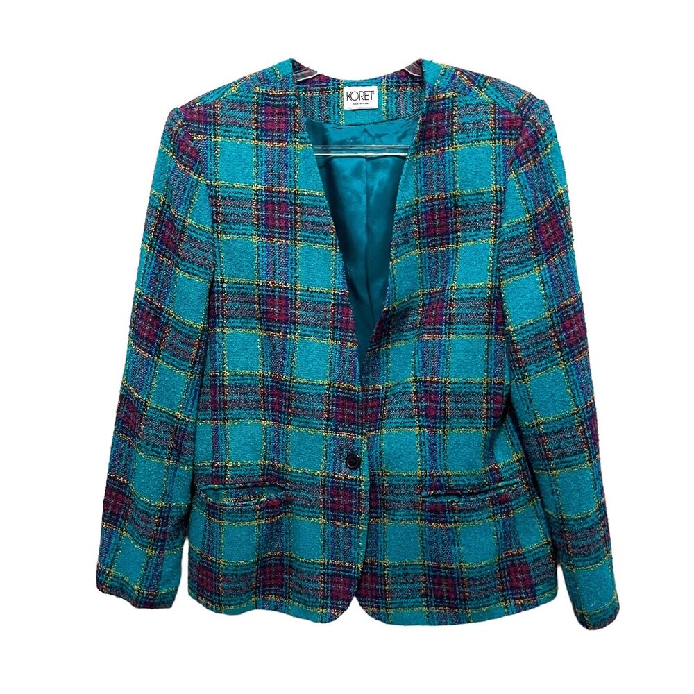 Koret Blazer Colorful Plaid Vintage Womens Sz 12 Mod Retro 70s 80s Career USA
